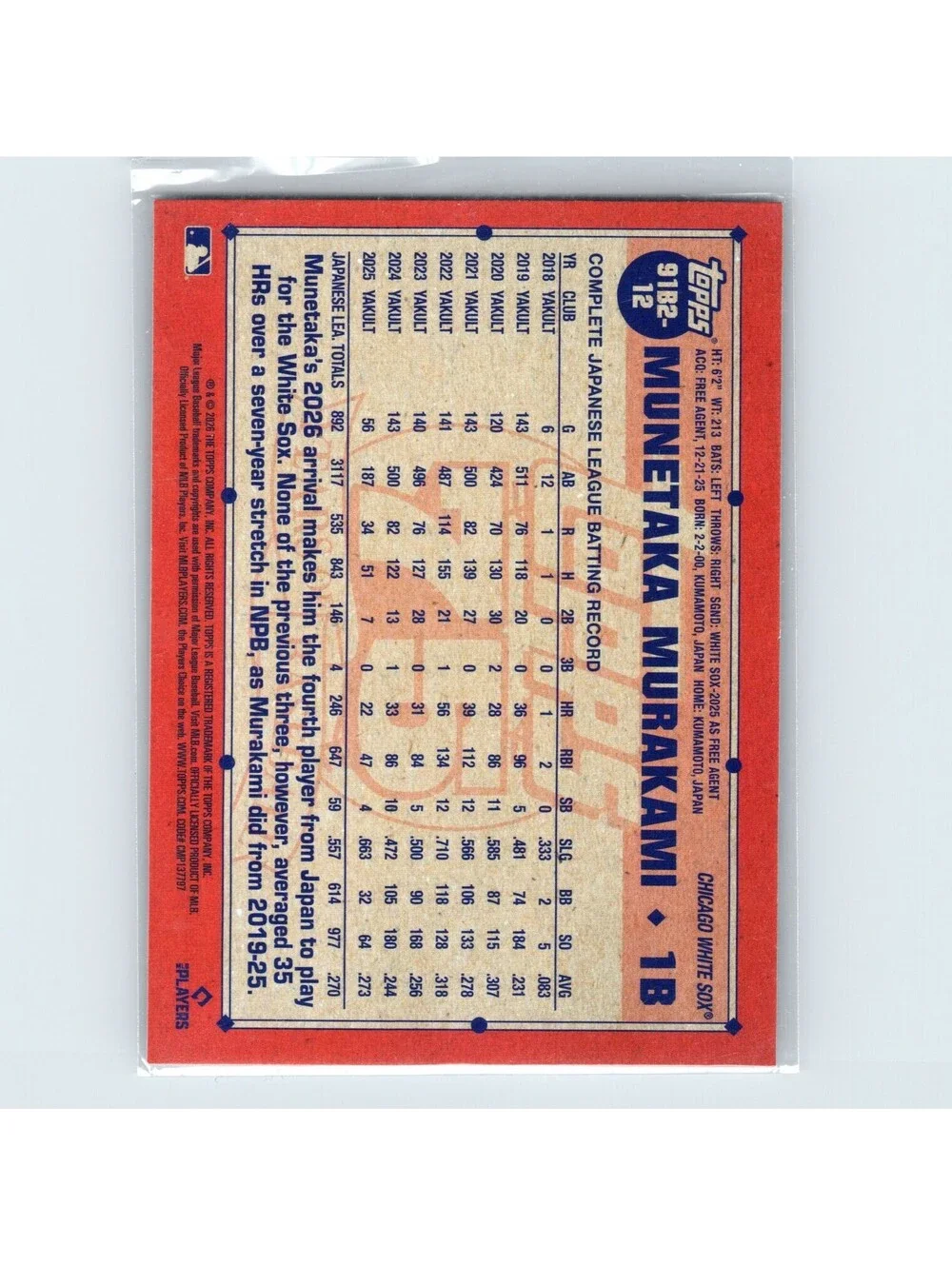 2026 Topps Munetaka Murakami #91B2-12 1991 35th Anniversary All-Star Game